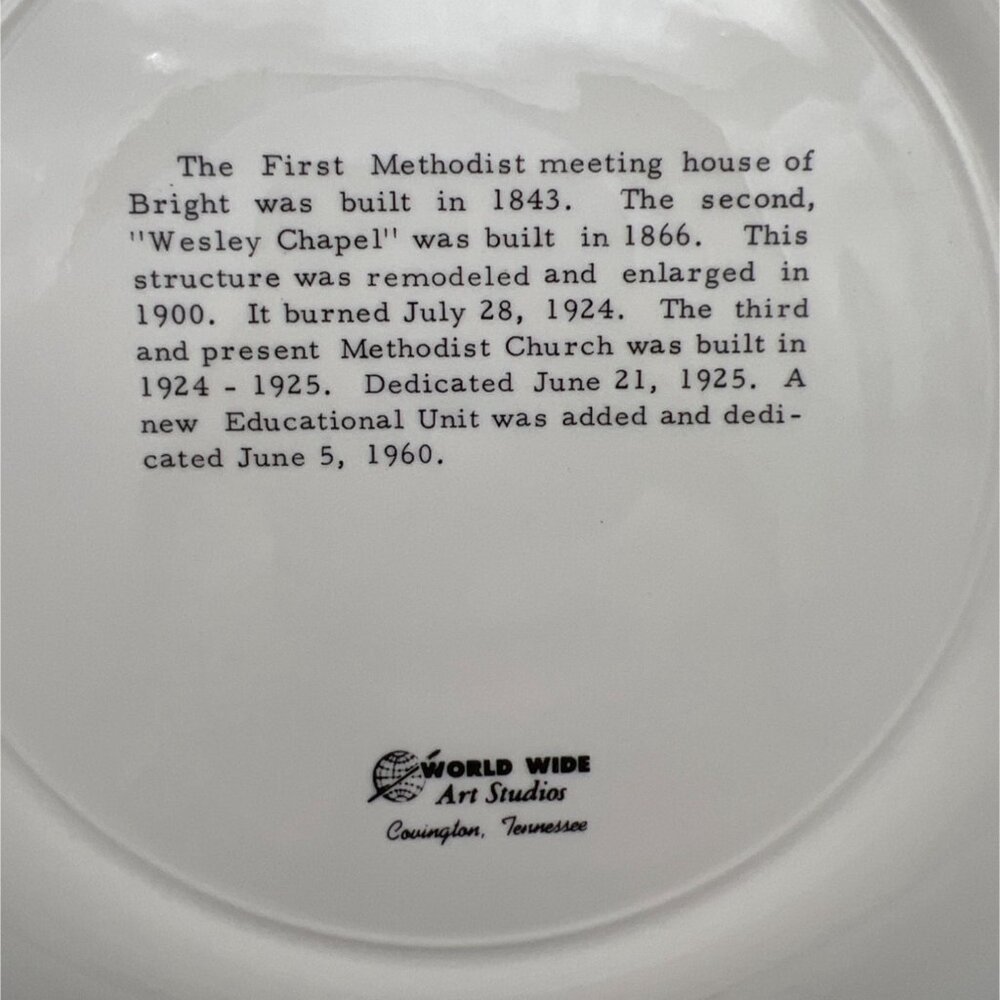 1960s Methodist Church Bright Indiana Collectible Plate World Wide Art Studios - Picture 5 of 5
